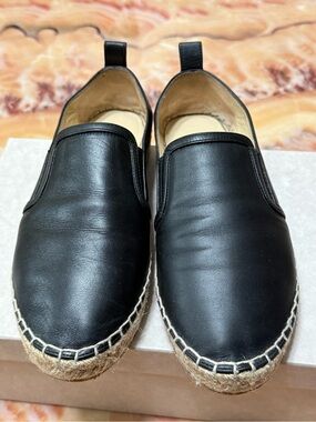 Jimmy Choo Black Leather Espadrille Slip-Ons with Jute Sole